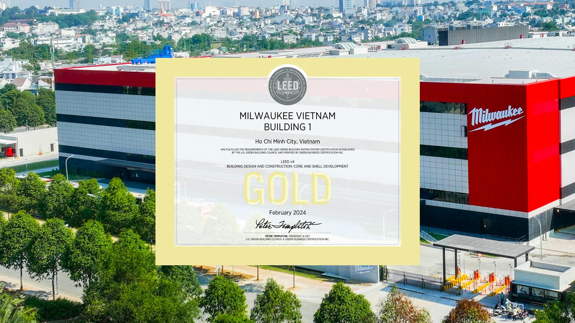 Nhà máy Milwaukee do SOL E&C xây dựng đạt chứng nhận LEED Gold 